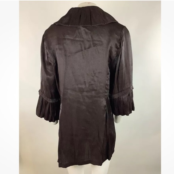 Damee Inc Sz L Shiny Look Button Cardigan Brown Polyester 3/4 Sleeve V Neck - Picture 6 of 7
